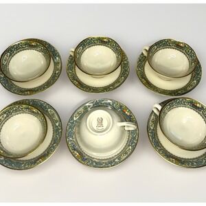 6 Lenox Autumn Cups & Saucers Presidential Made in USA Gold Stamp Fruit & Scroll